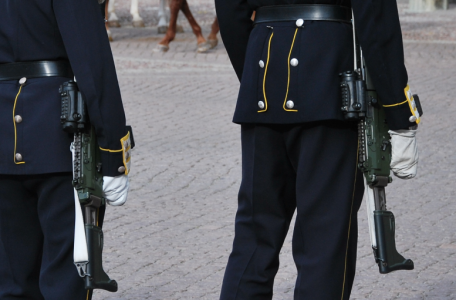 De värnpliktiga hade vapen som alls inte passade till uniformen. Musköter tycker jag att någon kunde ha gett dem.